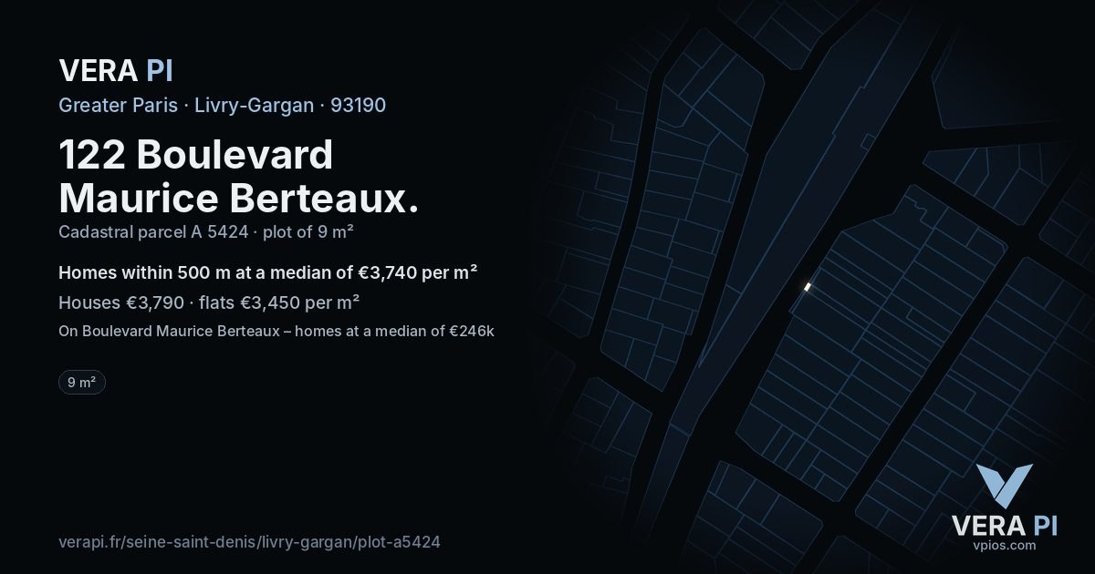 122 Boulevard Maurice Berteaux, Livry-Gargan at night – the plot lit, the parcels around coloured by the prices near them