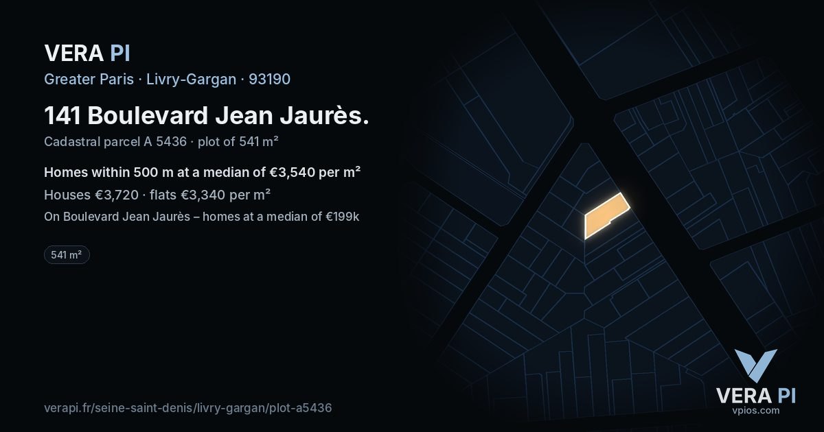 141 Boulevard Jean Jaurès, Livry-Gargan at night – the plot lit, the parcels around coloured by the prices near them