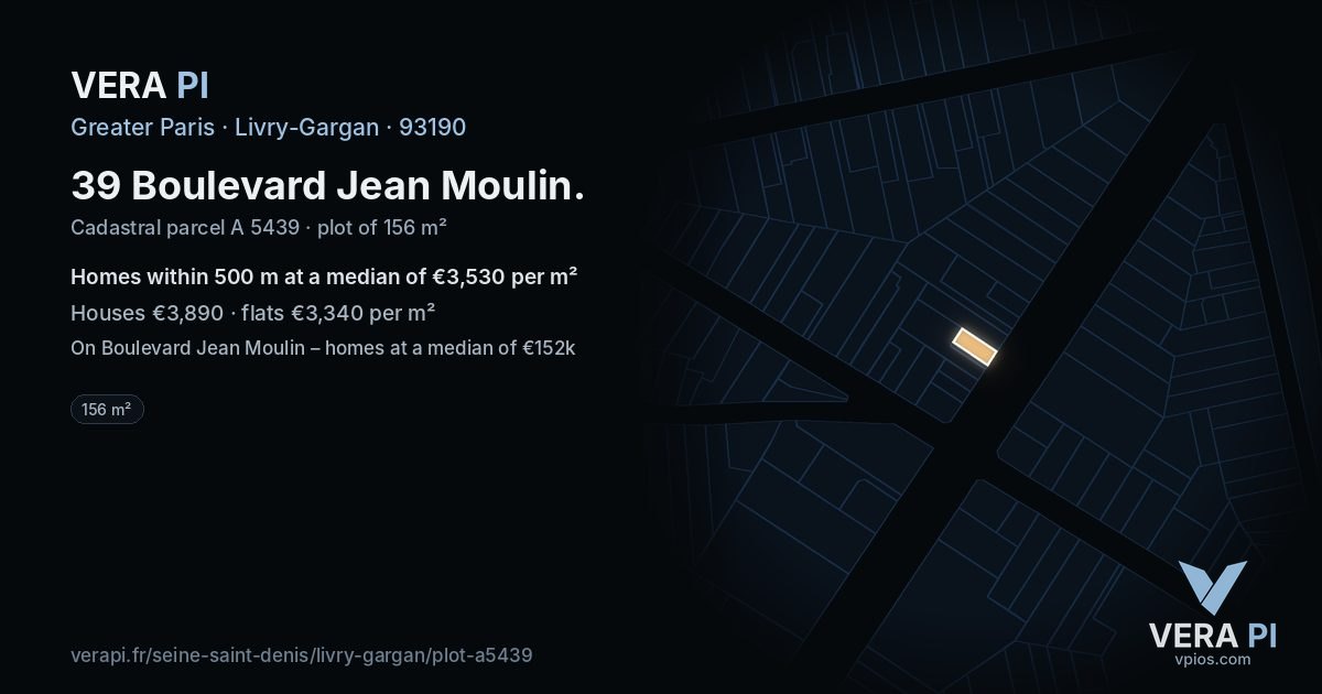 39 Boulevard Jean Moulin, Livry-Gargan at night – the plot lit, the parcels around coloured by the prices near them