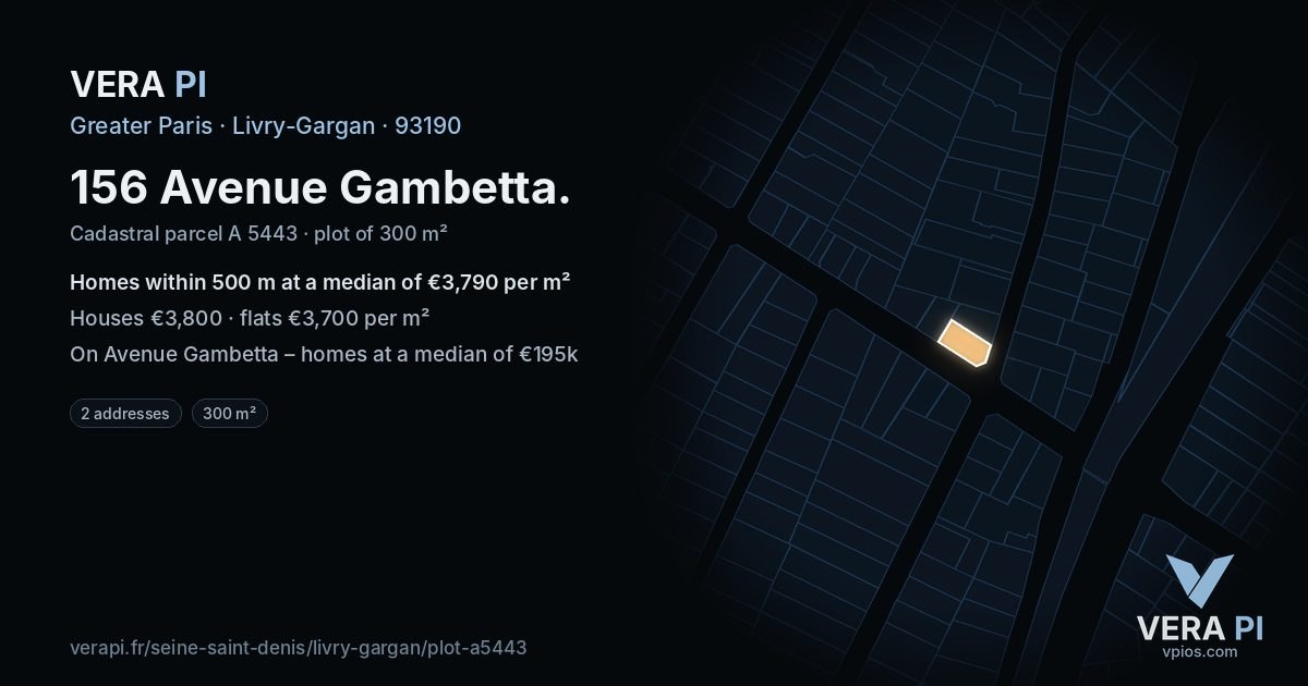 156 Avenue Gambetta, Livry-Gargan at night – the plot lit, the parcels around coloured by the prices near them