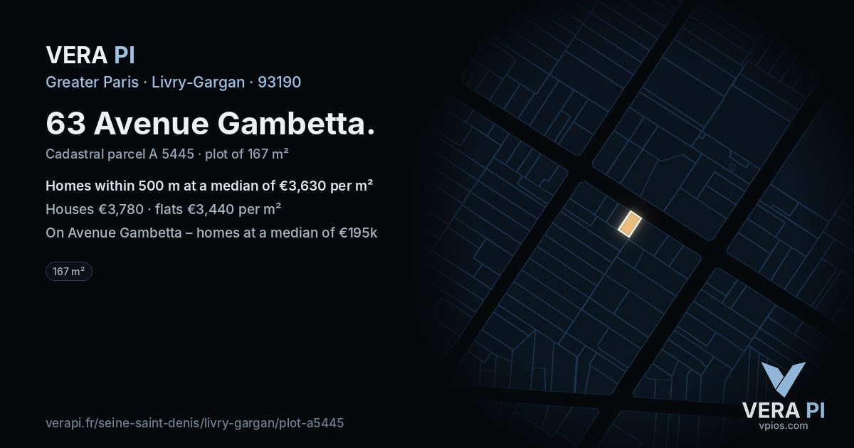 63 Avenue Gambetta, Livry-Gargan at night – the plot lit, the parcels around coloured by the prices near them