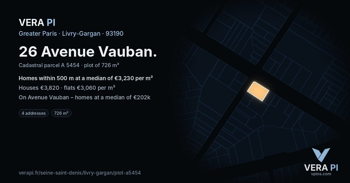 26 Avenue Vauban, Livry-Gargan at night – the plot lit, the parcels around coloured by the prices near them