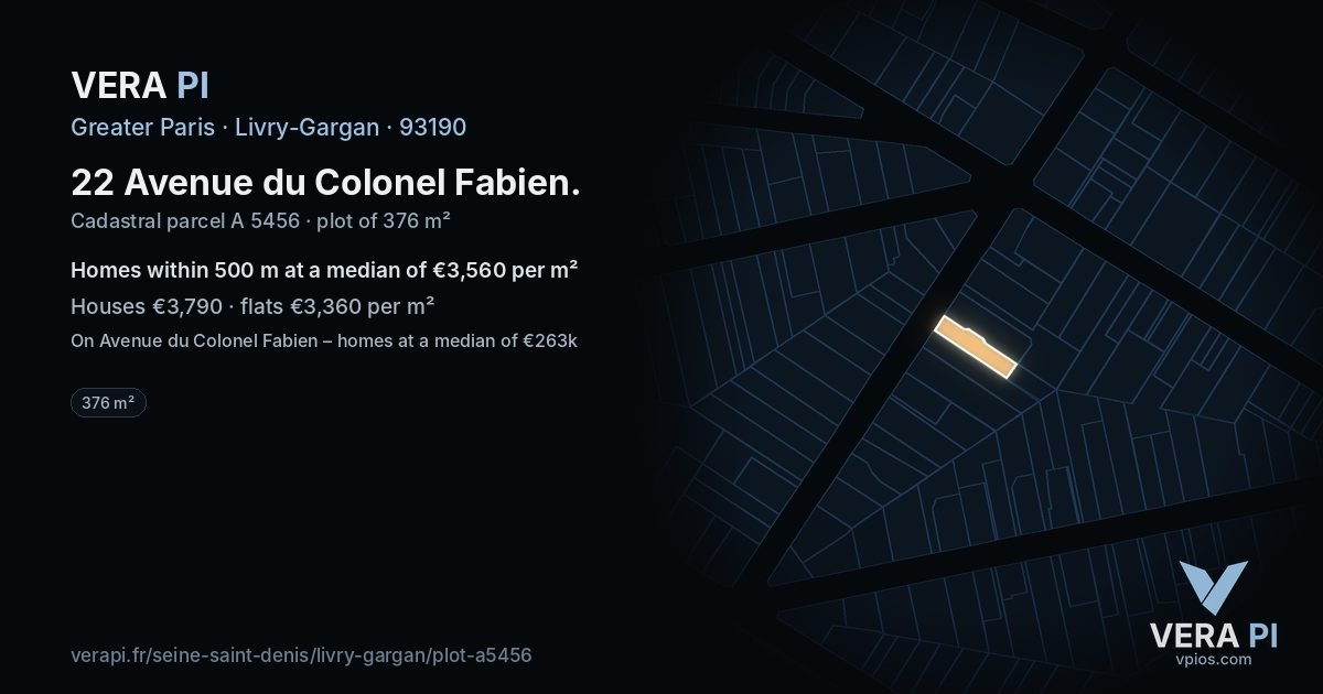 22 Avenue du Colonel Fabien, Livry-Gargan at night – the plot lit, the parcels around coloured by the prices near them
