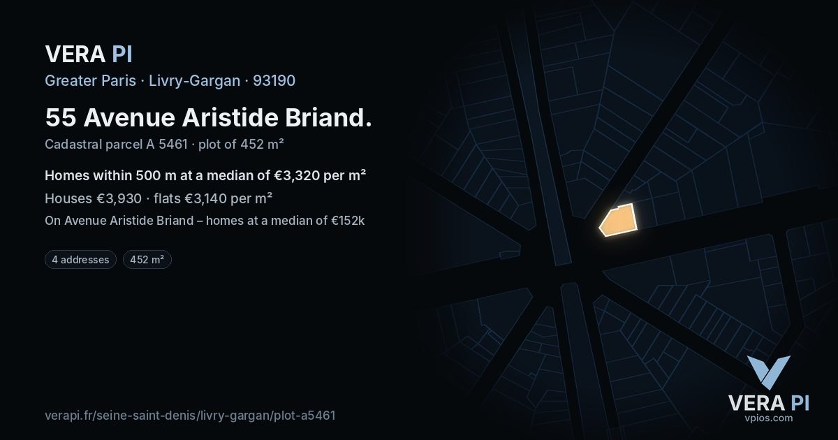 55 Avenue Aristide Briand, Livry-Gargan at night – the plot lit, the parcels around coloured by the prices near them