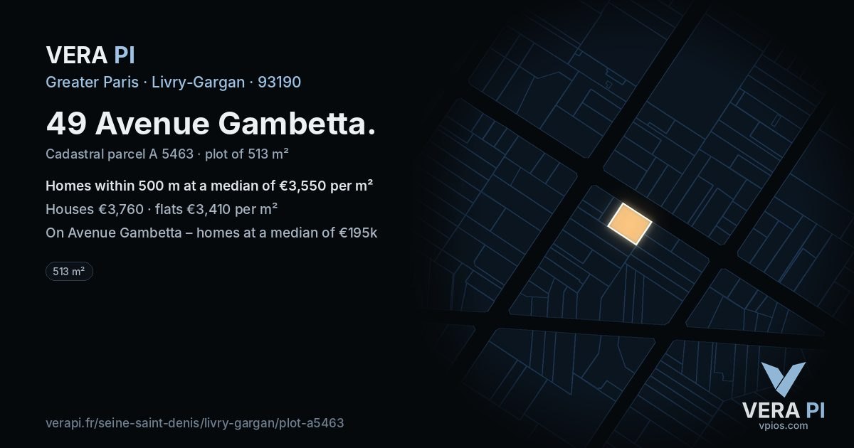 49 Avenue Gambetta, Livry-Gargan at night – the plot lit, the parcels around coloured by the prices near them