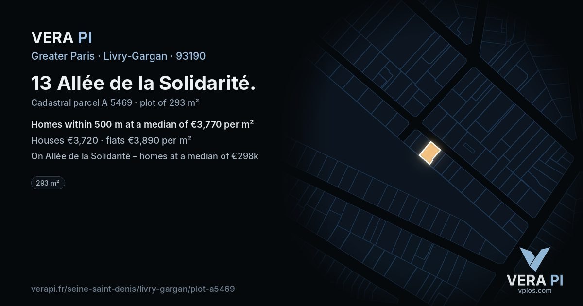 13 Allée de la Solidarité, Livry-Gargan at night – the plot lit, the parcels around coloured by the prices near them