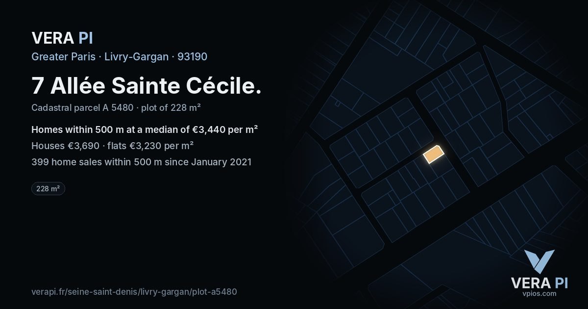 7 Allée Sainte Cécile, Livry-Gargan at night – the plot lit, the parcels around coloured by the prices near them