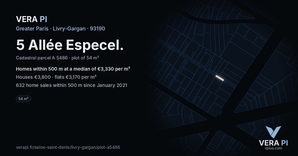 5 Allée Especel, Livry-Gargan at night – the plot lit, the parcels around coloured by the prices near them