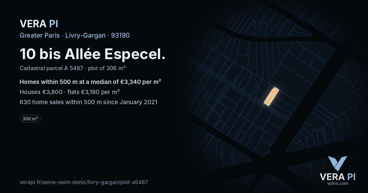 10 bis Allée Especel, Livry-Gargan at night – the plot lit, the parcels around coloured by the prices near them