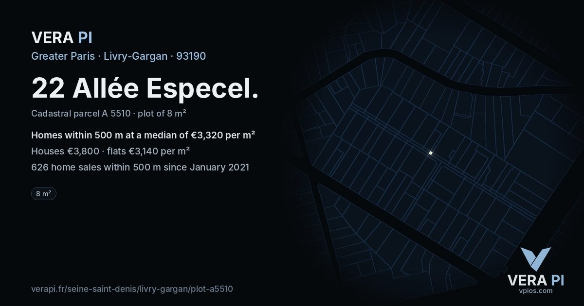 22 Allée Especel, Livry-Gargan at night – the plot lit, the parcels around coloured by the prices near them