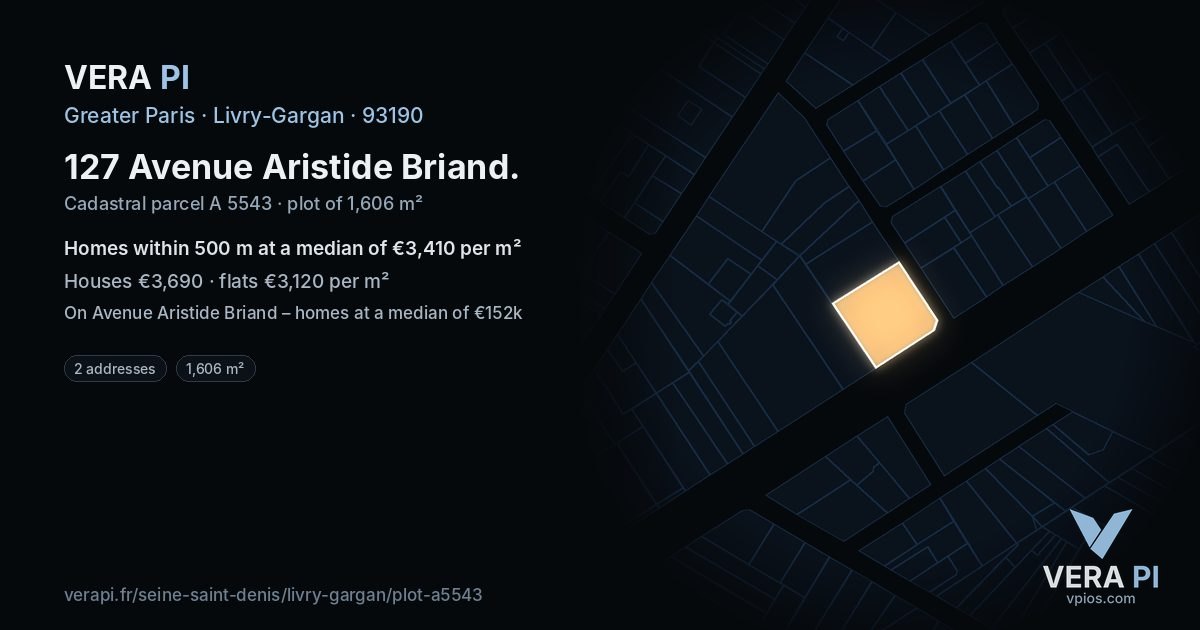 127 Avenue Aristide Briand, Livry-Gargan at night – the plot lit, the parcels around coloured by the prices near them