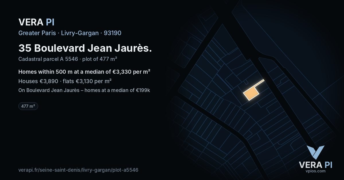 35 Boulevard Jean Jaurès, Livry-Gargan at night – the plot lit, the parcels around coloured by the prices near them