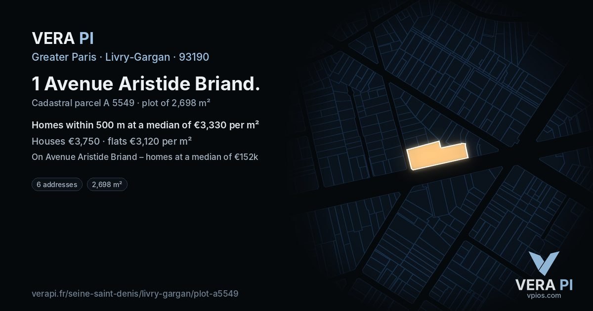 1 Avenue Aristide Briand, Livry-Gargan at night – the plot lit, the parcels around coloured by the prices near them