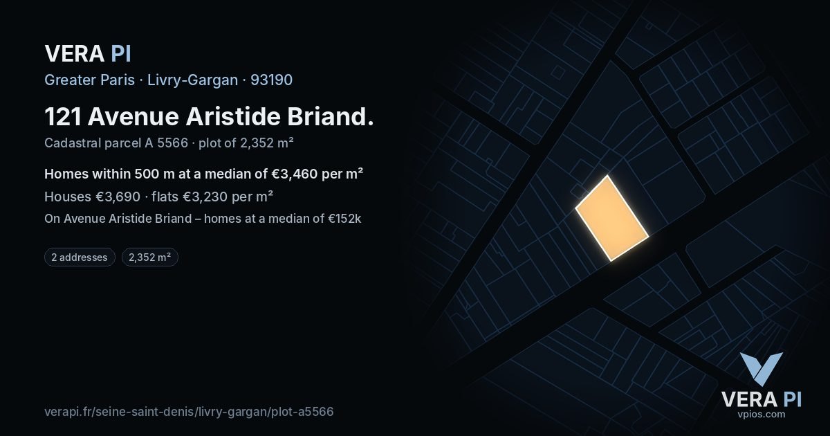121 Avenue Aristide Briand, Livry-Gargan at night – the plot lit, the parcels around coloured by the prices near them