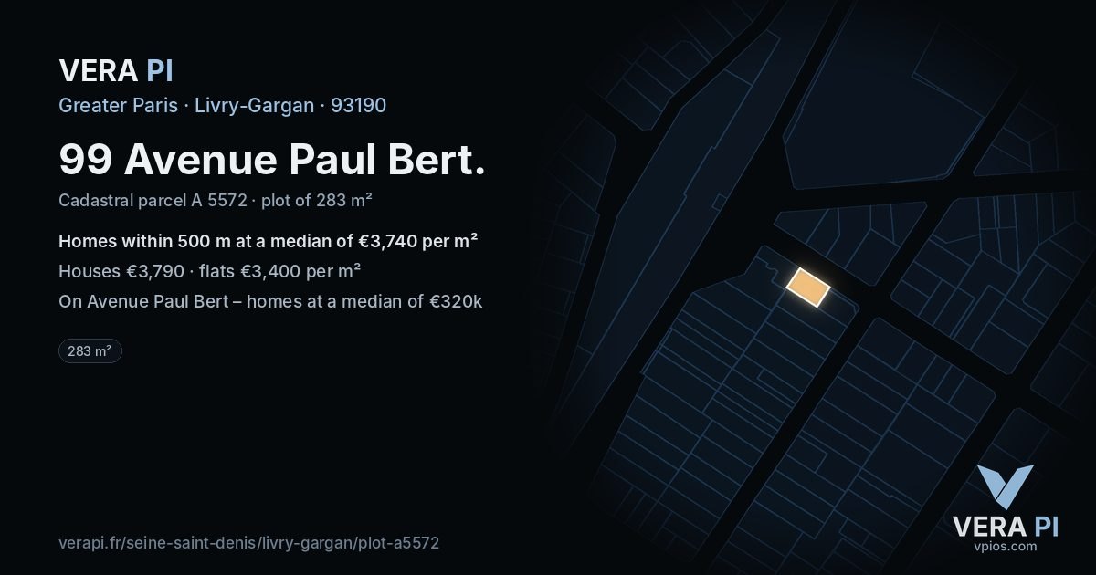 99 Avenue Paul Bert, Livry-Gargan at night – the plot lit, the parcels around coloured by the prices near them