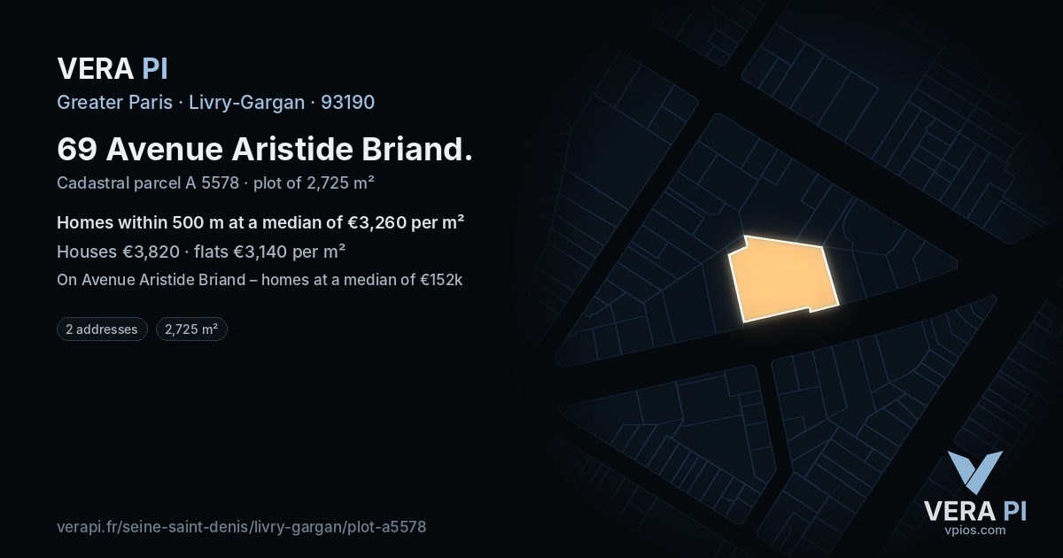 69 Avenue Aristide Briand, Livry-Gargan at night – the plot lit, the parcels around coloured by the prices near them