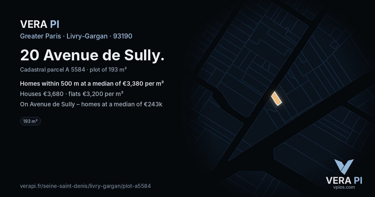 20 Avenue de Sully, Livry-Gargan at night – the plot lit, the parcels around coloured by the prices near them