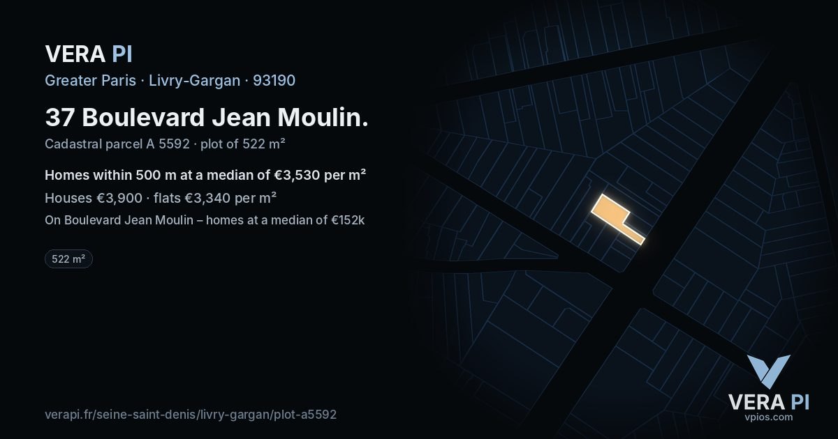 37 Boulevard Jean Moulin, Livry-Gargan at night – the plot lit, the parcels around coloured by the prices near them