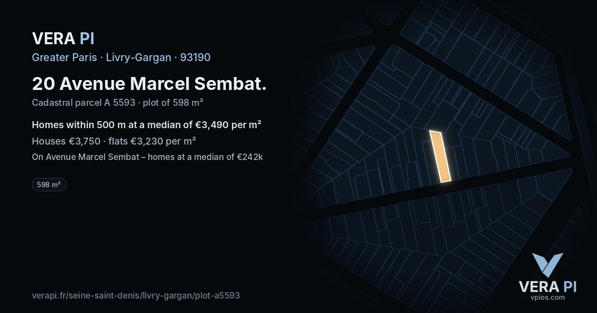 20 Avenue Marcel Sembat, Livry-Gargan at night – the plot lit, the parcels around coloured by the prices near them