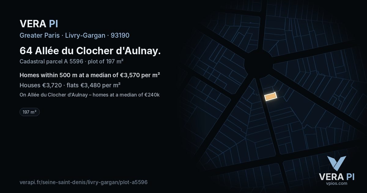 64 Allée du Clocher d'Aulnay, Livry-Gargan at night – the plot lit, the parcels around coloured by the prices near them