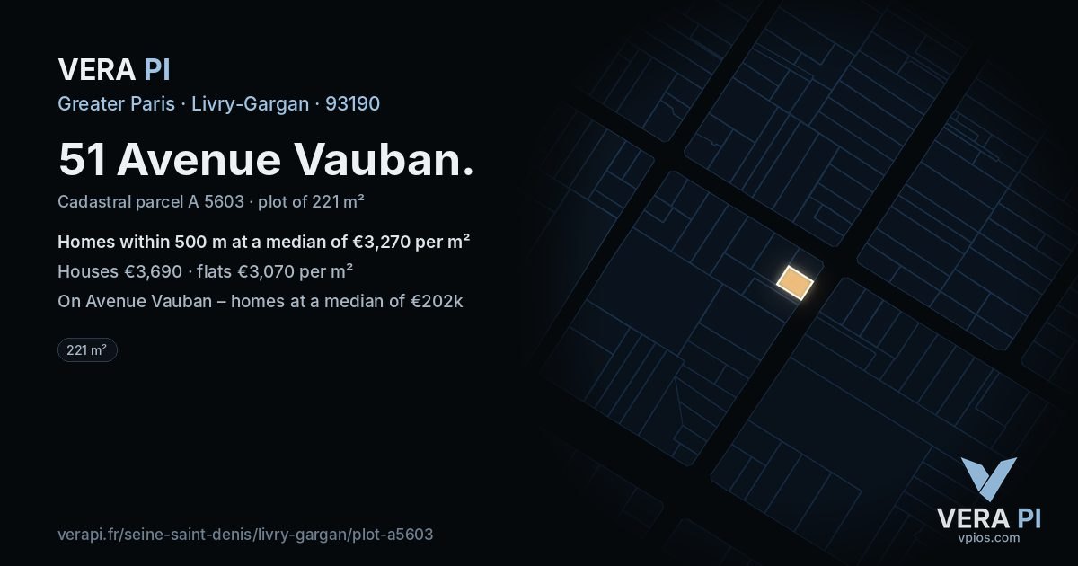 51 Avenue Vauban, Livry-Gargan at night – the plot lit, the parcels around coloured by the prices near them