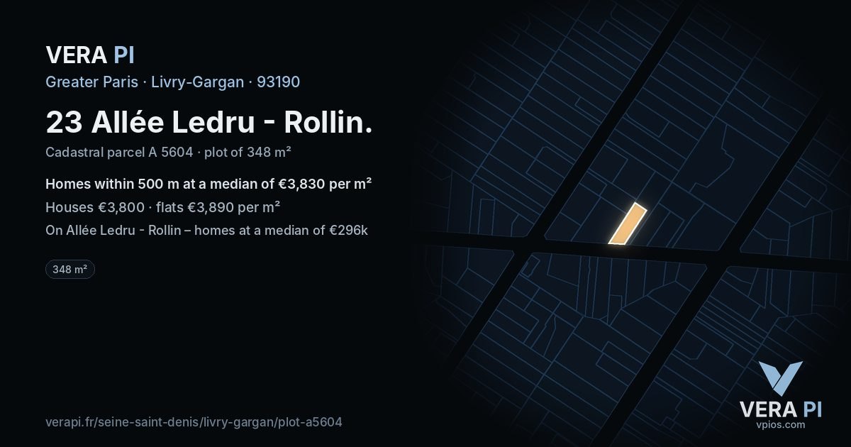 23 Allée Ledru - Rollin, Livry-Gargan at night – the plot lit, the parcels around coloured by the prices near them