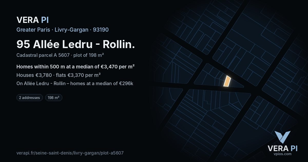 95 Allée Ledru - Rollin, Livry-Gargan at night – the plot lit, the parcels around coloured by the prices near them