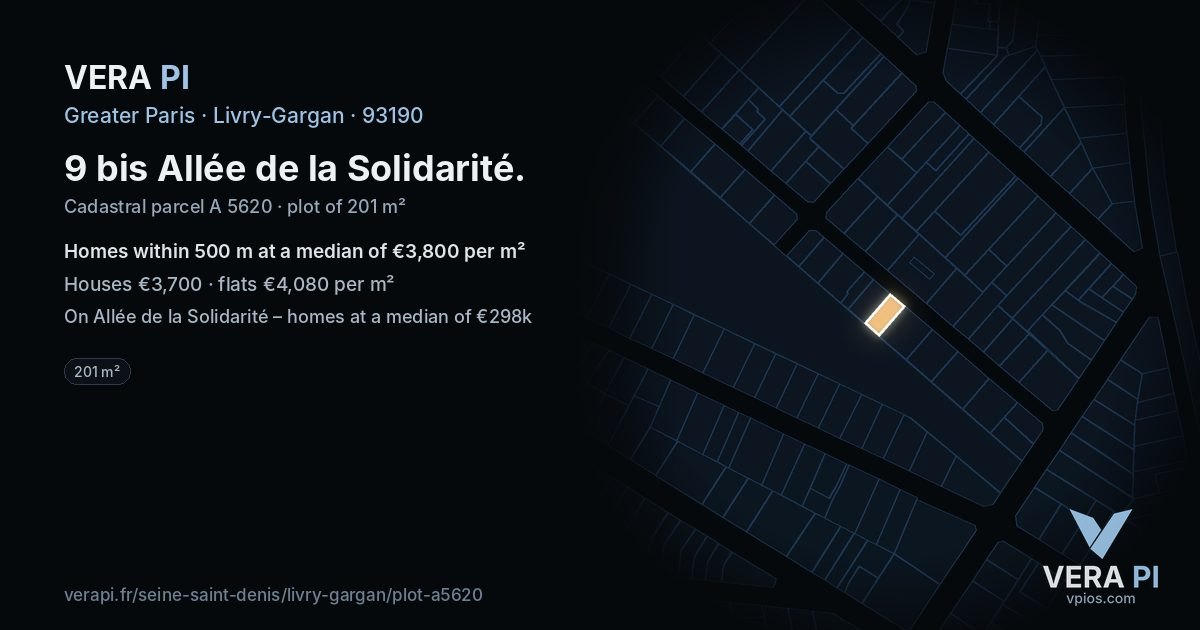 9 bis Allée de la Solidarité, Livry-Gargan at night – the plot lit, the parcels around coloured by the prices near them