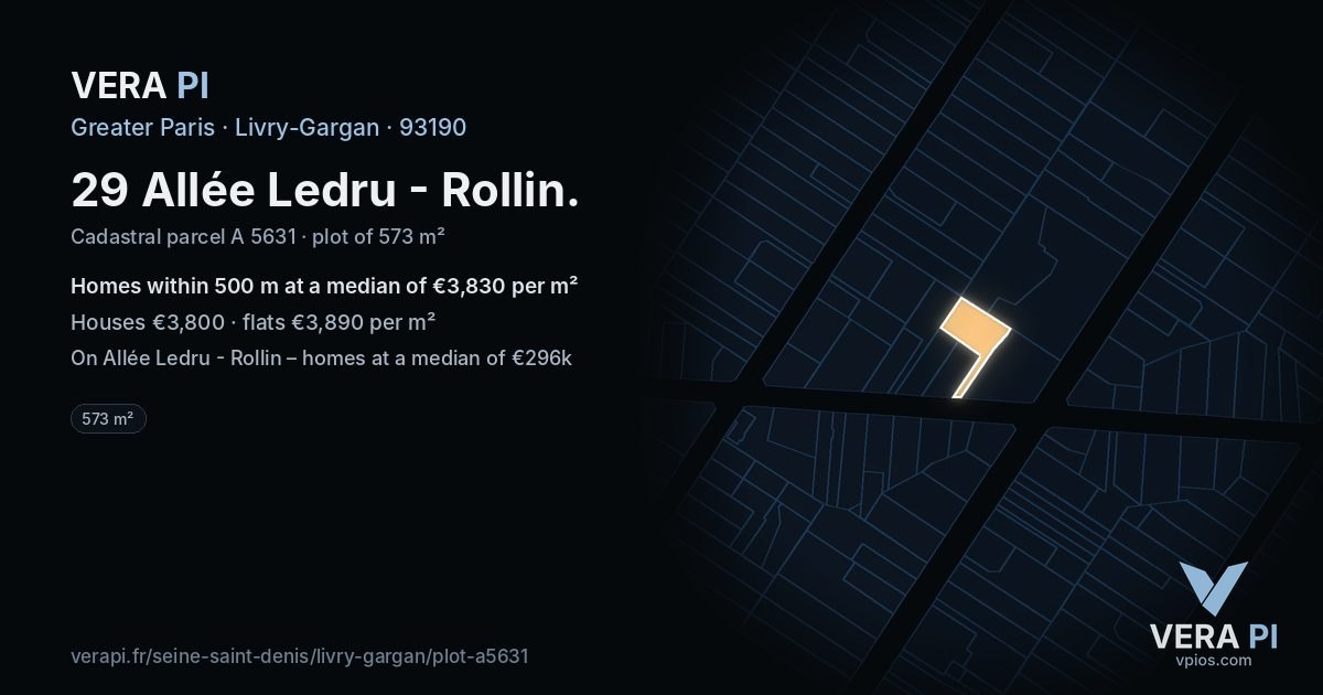 29 Allée Ledru - Rollin, Livry-Gargan at night – the plot lit, the parcels around coloured by the prices near them