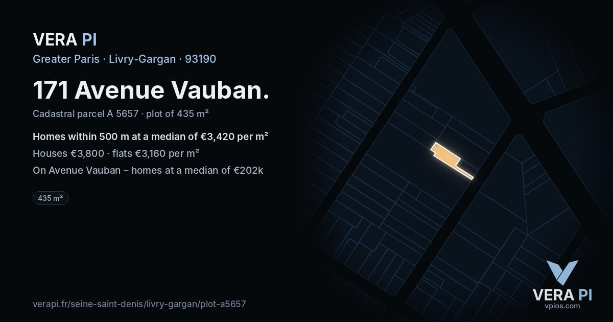 171 Avenue Vauban, Livry-Gargan at night – the plot lit, the parcels around coloured by the prices near them