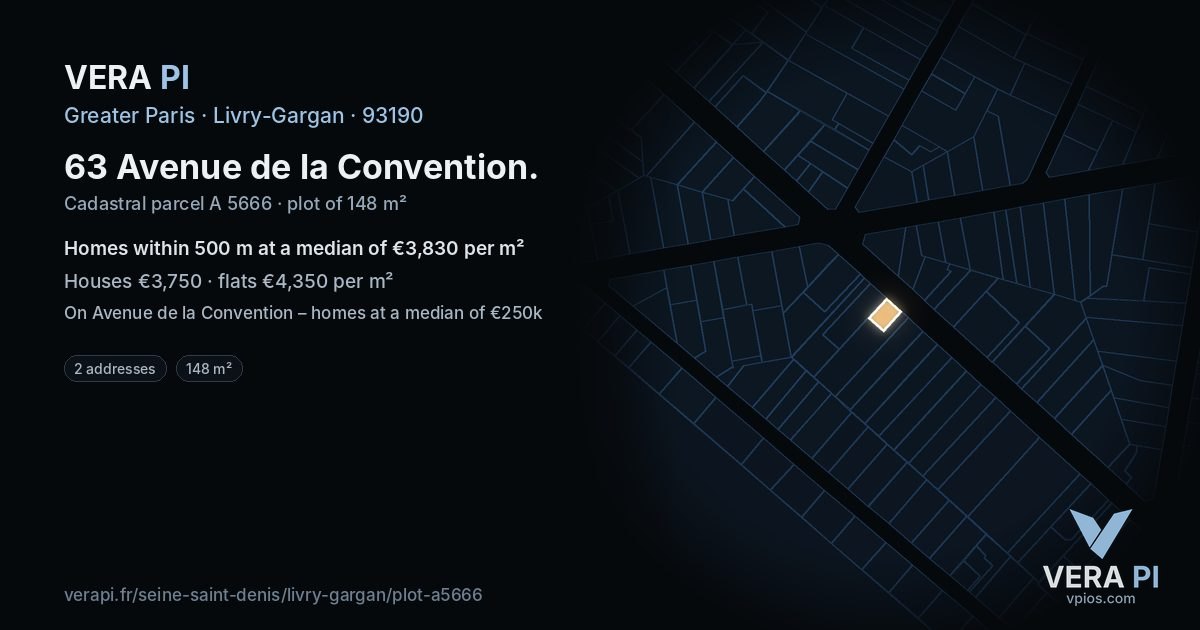 63 Avenue de la Convention, Livry-Gargan at night – the plot lit, the parcels around coloured by the prices near them