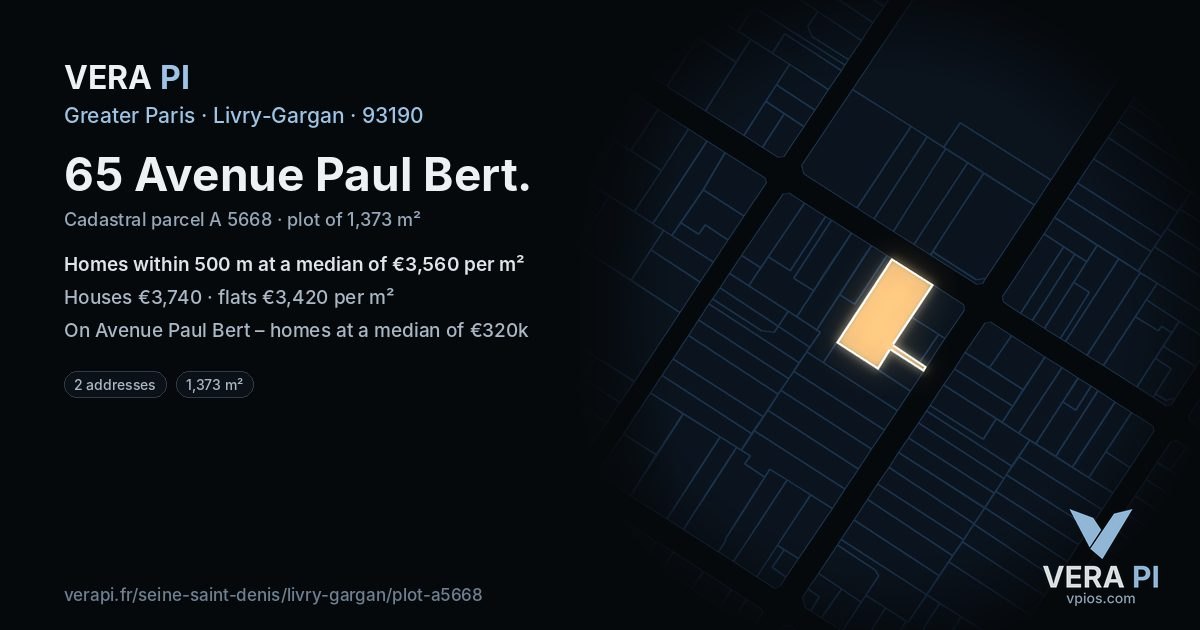 65 Avenue Paul Bert, Livry-Gargan at night – the plot lit, the parcels around coloured by the prices near them