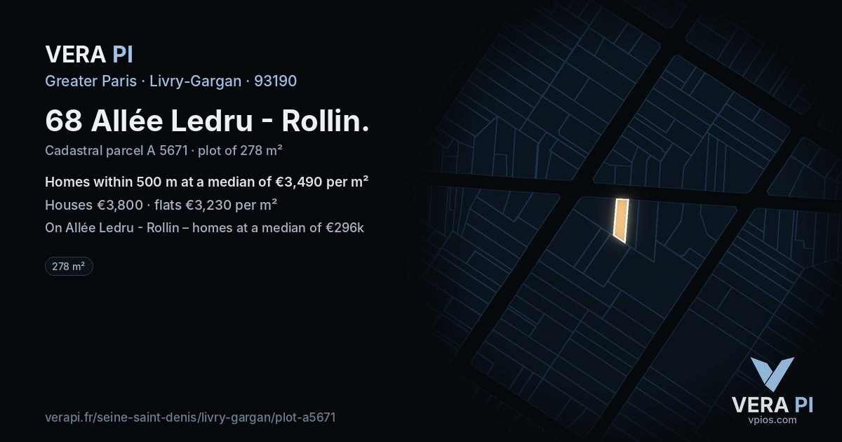 68 Allée Ledru - Rollin, Livry-Gargan at night – the plot lit, the parcels around coloured by the prices near them