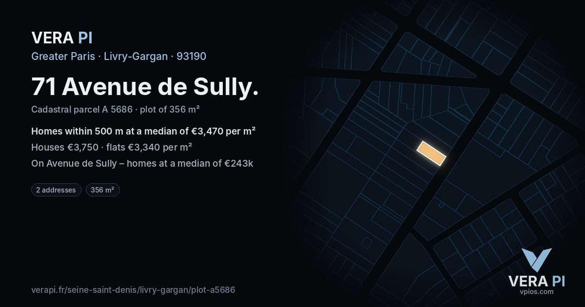 71 Avenue de Sully, Livry-Gargan at night – the plot lit, the parcels around coloured by the prices near them
