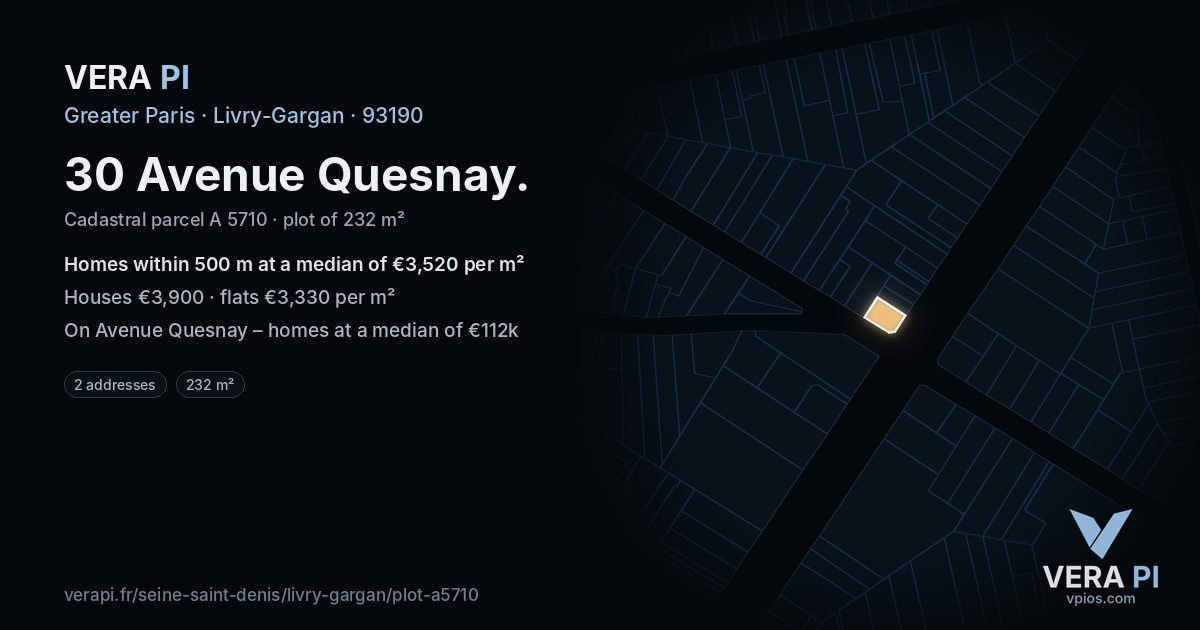 30 Avenue Quesnay, Livry-Gargan at night – the plot lit, the parcels around coloured by the prices near them