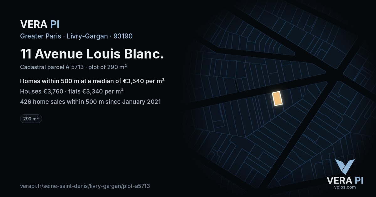 11 Avenue Louis Blanc, Livry-Gargan at night – the plot lit, the parcels around coloured by the prices near them