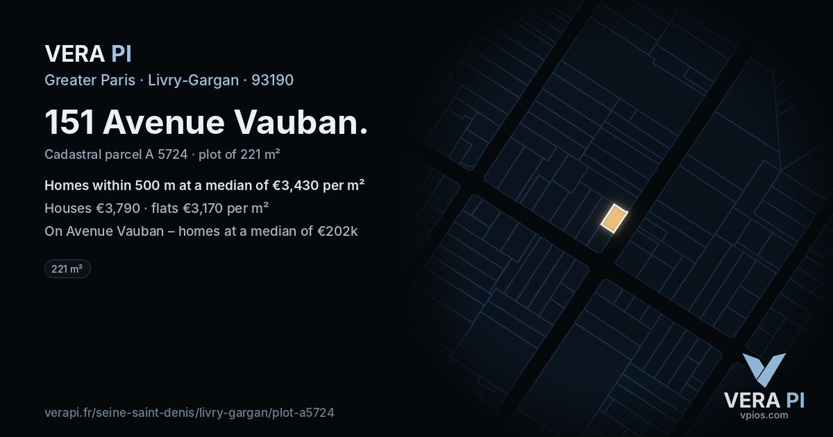 151 Avenue Vauban, Livry-Gargan at night – the plot lit, the parcels around coloured by the prices near them