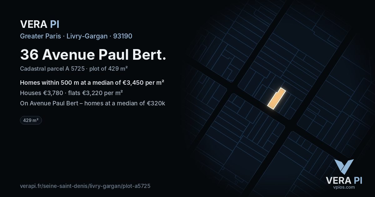 36 Avenue Paul Bert, Livry-Gargan at night – the plot lit, the parcels around coloured by the prices near them