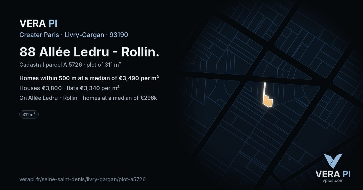 88 Allée Ledru - Rollin, Livry-Gargan at night – the plot lit, the parcels around coloured by the prices near them