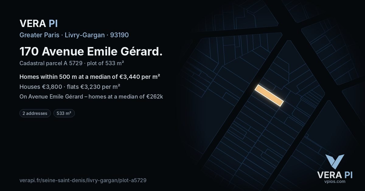 170 Avenue Emile Gérard, Livry-Gargan at night – the plot lit, the parcels around coloured by the prices near them