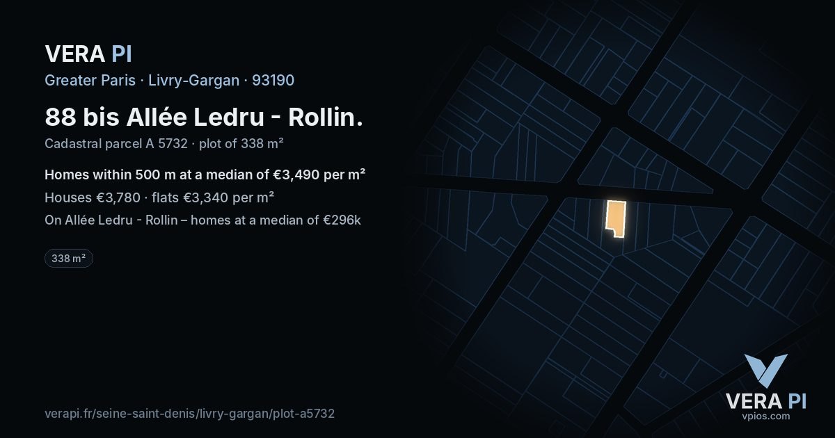 88 bis Allée Ledru - Rollin, Livry-Gargan at night – the plot lit, the parcels around coloured by the prices near them