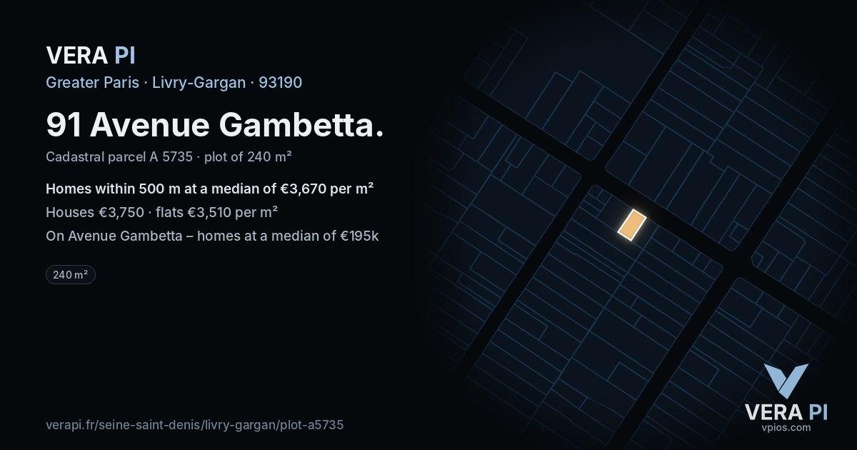 91 Avenue Gambetta, Livry-Gargan at night – the plot lit, the parcels around coloured by the prices near them