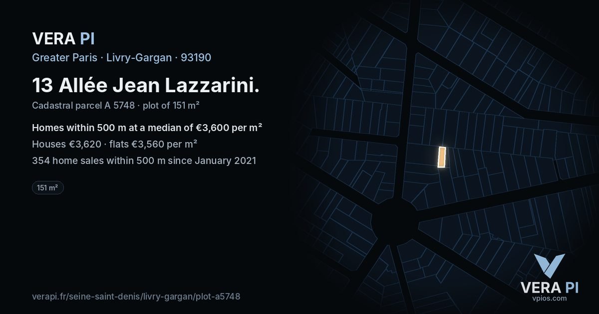 13 Allée Jean Lazzarini, Livry-Gargan at night – the plot lit, the parcels around coloured by the prices near them