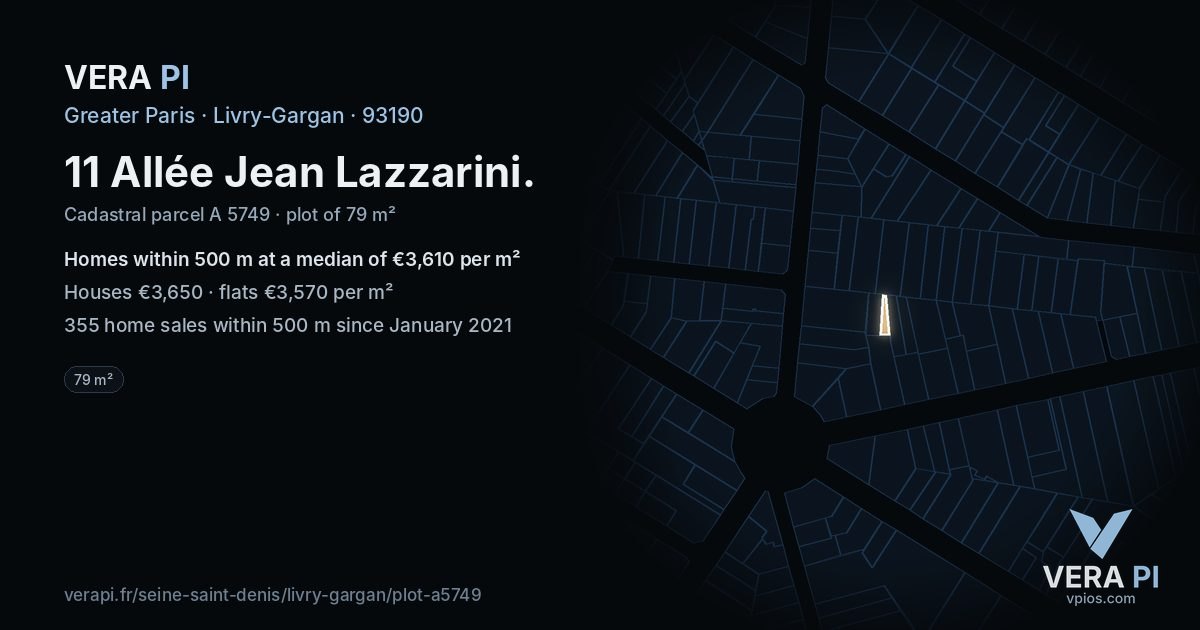 11 Allée Jean Lazzarini, Livry-Gargan at night – the plot lit, the parcels around coloured by the prices near them