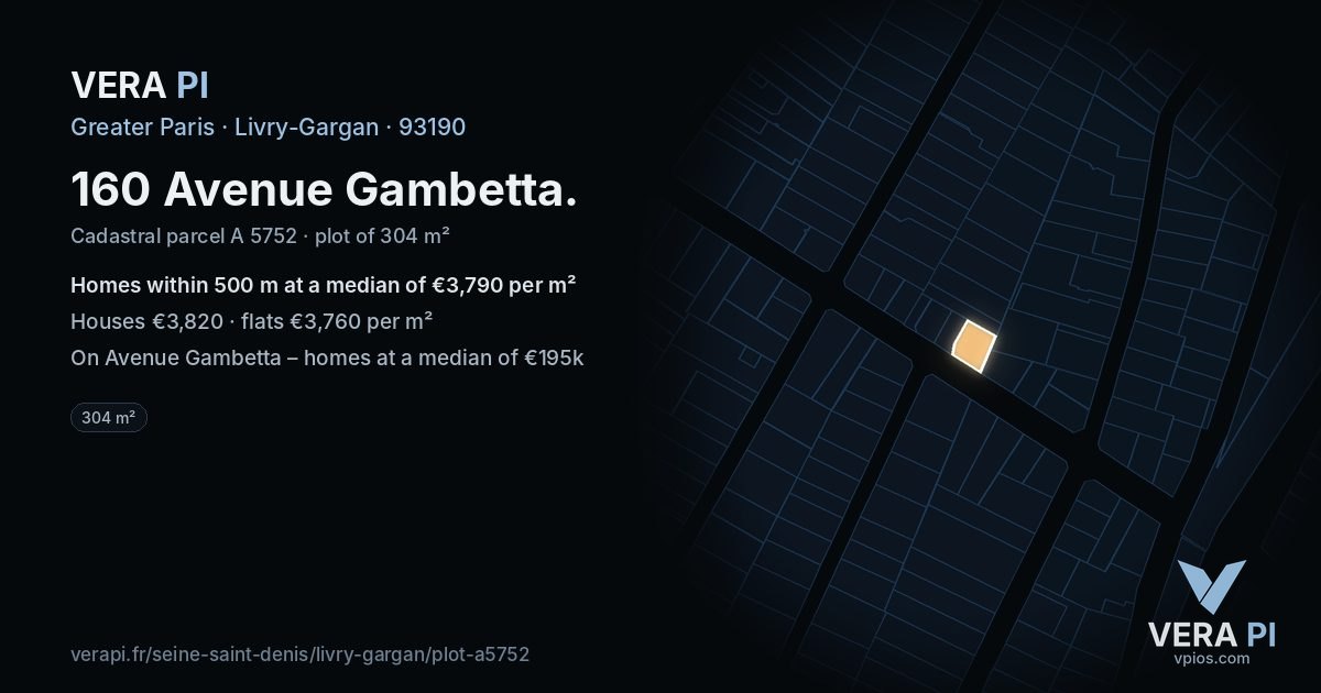 160 Avenue Gambetta, Livry-Gargan at night – the plot lit, the parcels around coloured by the prices near them
