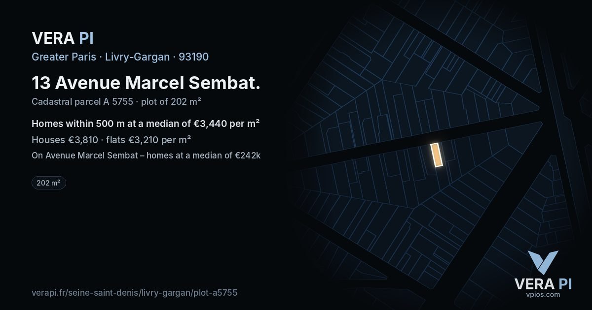 13 Avenue Marcel Sembat, Livry-Gargan at night – the plot lit, the parcels around coloured by the prices near them