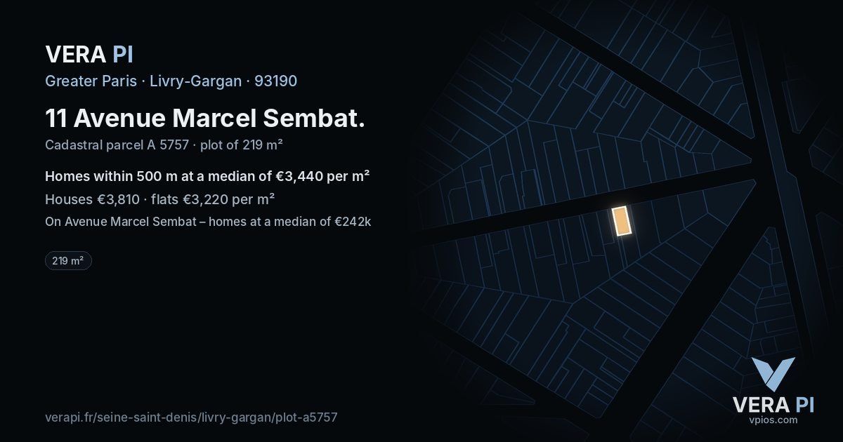 11 Avenue Marcel Sembat, Livry-Gargan at night – the plot lit, the parcels around coloured by the prices near them