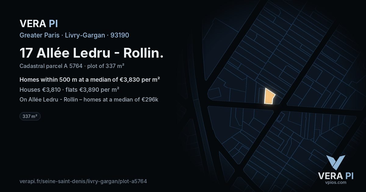 17 Allée Ledru - Rollin, Livry-Gargan at night – the plot lit, the parcels around coloured by the prices near them