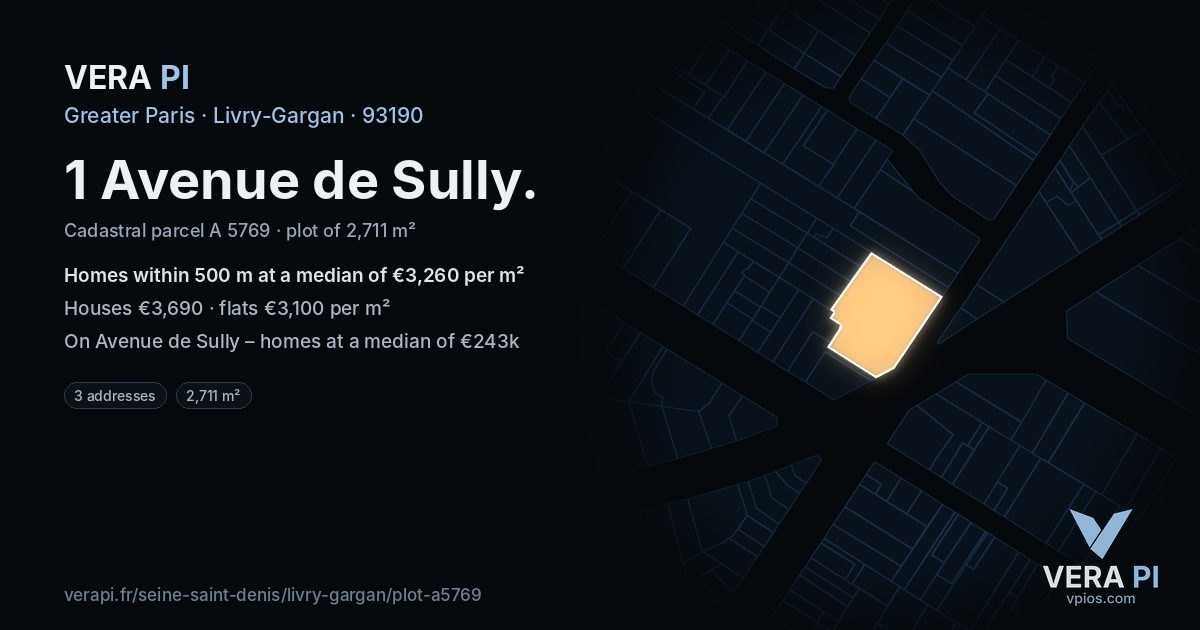 1 Avenue de Sully, Livry-Gargan at night – the plot lit, the parcels around coloured by the prices near them