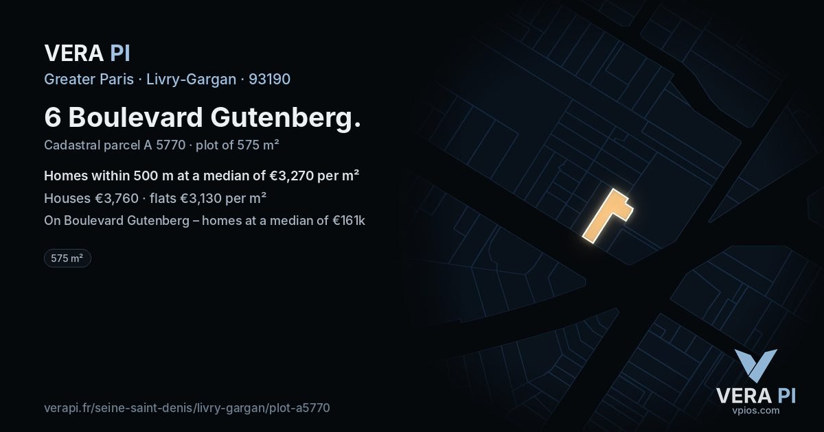 6 Boulevard Gutenberg, Livry-Gargan at night – the plot lit, the parcels around coloured by the prices near them